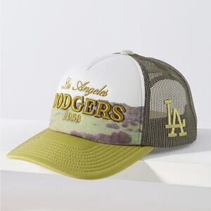NWT Anthropologie X Mitchell and Ness MLB Landscape Trucker Hat Dodgers